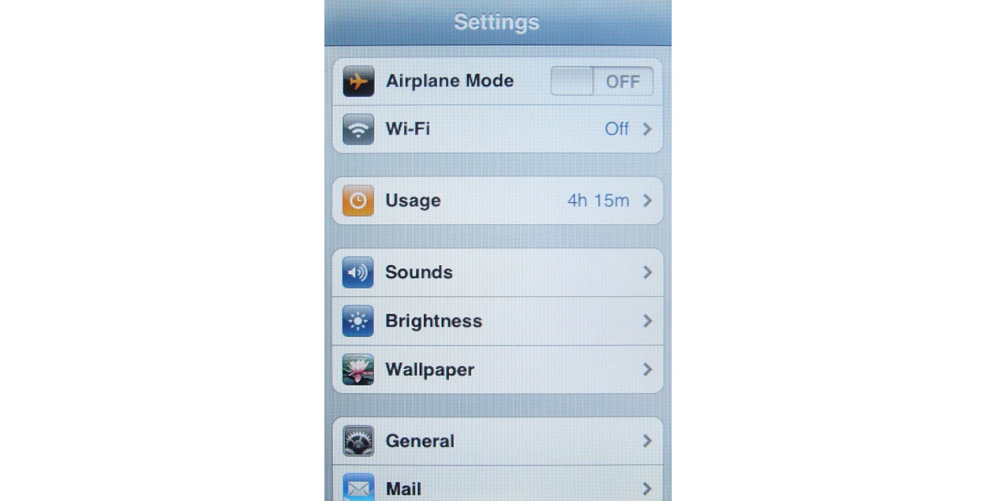 iPhone OS 1 Settings (2007)
